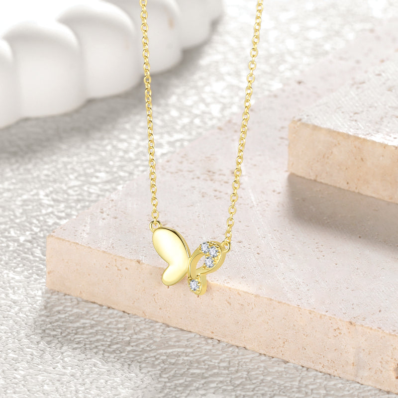 Silver/Gold Cute Butterfly Necklace,Sterling Silver Dainty Butterfly Pendant Necklaces for Women