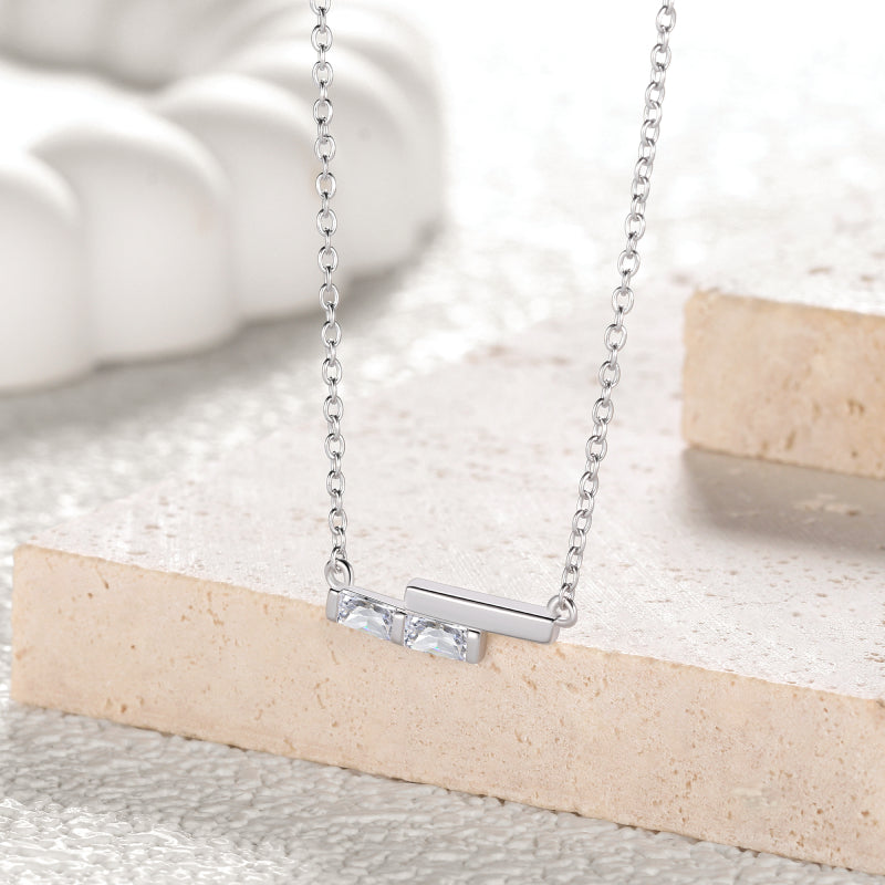 Silver/Gold Mini Dainty Necklace,Sterling Silver Rectangle Cubic Zirconia Cute Pendant Necklace for Women