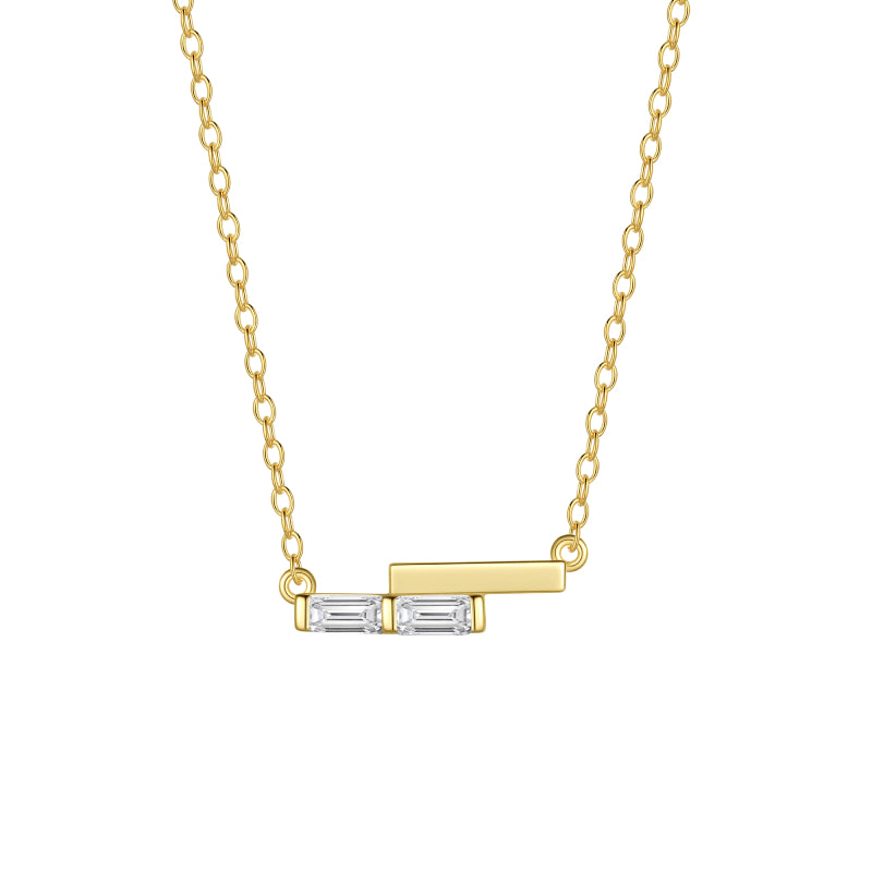 Silver/Gold Mini Dainty Necklace,Sterling Silver Rectangle Cubic Zirconia Cute Pendant Necklace for Women