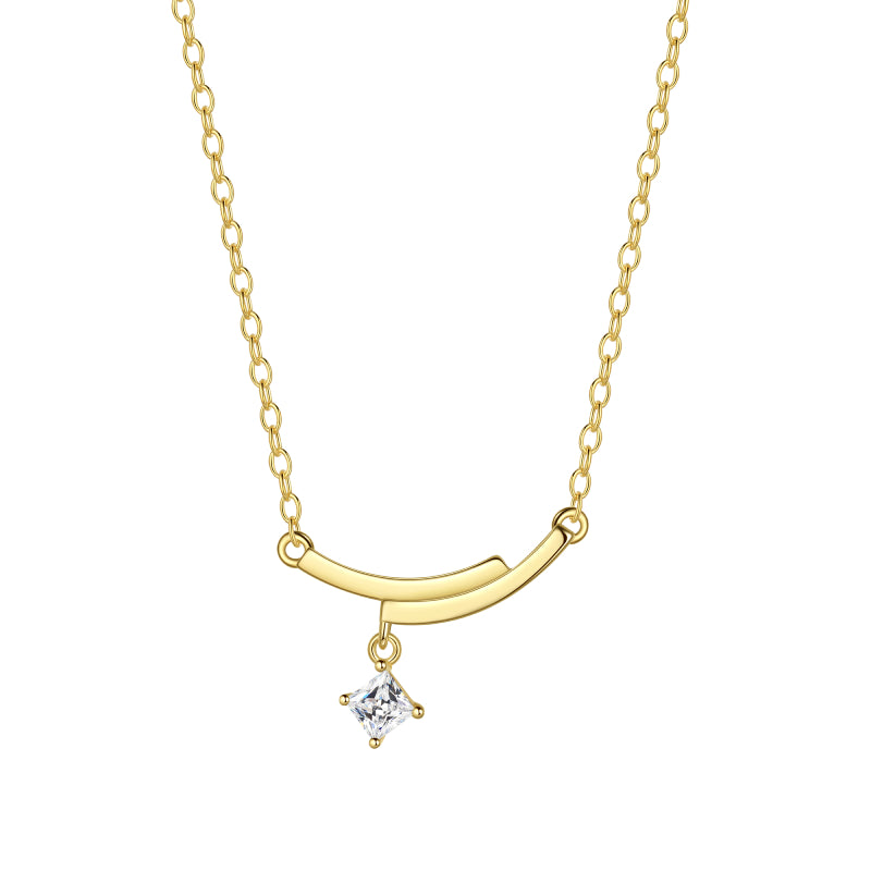 Silver/Gold Cute Danity Bar Necklace,Sterling Silver Delicate Trendy Cubic Zirconia Pendant Necklace for Women