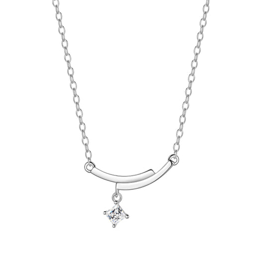 Silver/Gold Cute Danity Bar Necklace,Sterling Silver Delicate Trendy Cubic Zirconia Pendant Necklace for Women