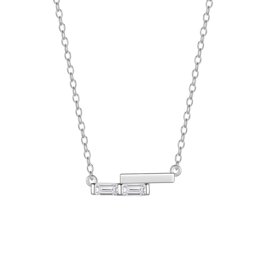 Silver/Gold Mini Dainty Necklace,Sterling Silver Rectangle Cubic Zirconia Cute Pendant Necklace for Women