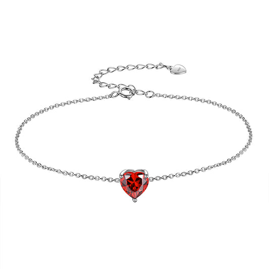 925 Sterling Silver Heart Charm Bracelet,Adjustable Birthstone Bracelet for Women,7.5" + 2" Extender