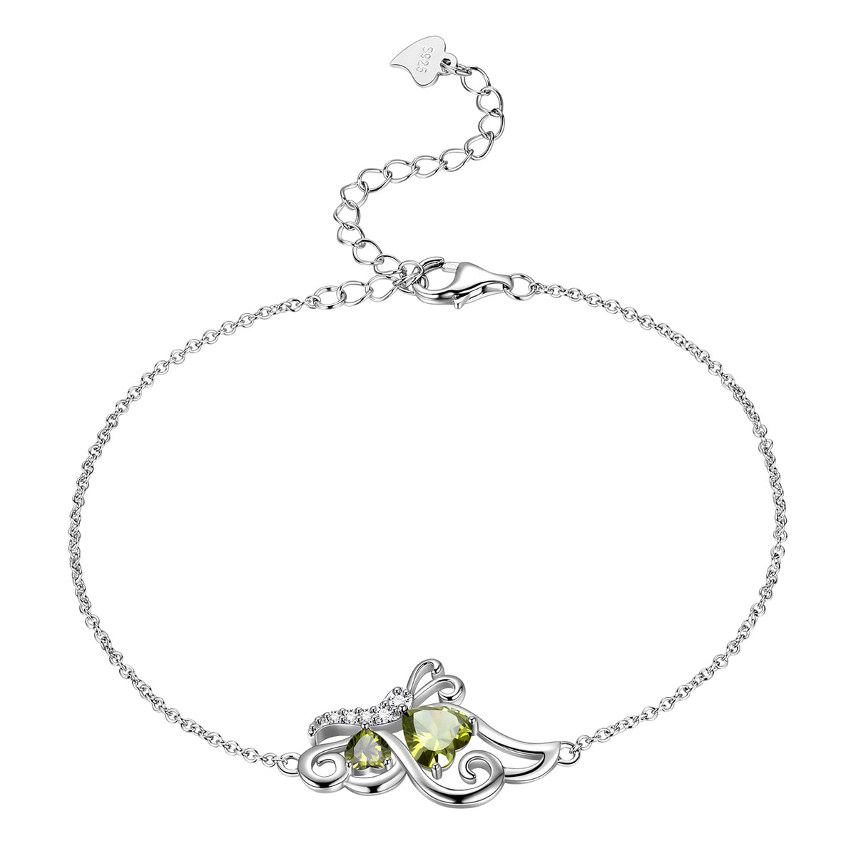 Butterfly Heart Bracelets Anklet for Women,925 Sterling Silver Animal Butterflies Birthstone Link Adjustable Bracelet Jewelry Mothers Day Gift