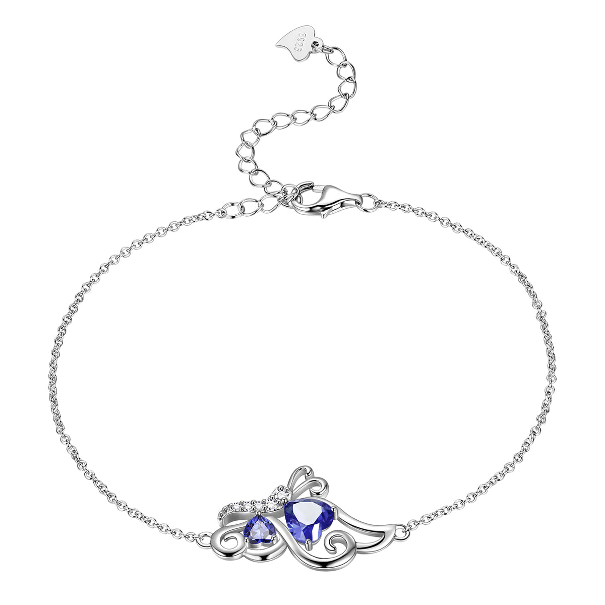 Butterfly Heart Bracelets Anklet for Women,925 Sterling Silver Animal Butterflies Birthstone Link Adjustable Bracelet Jewelry Mothers Day Gift