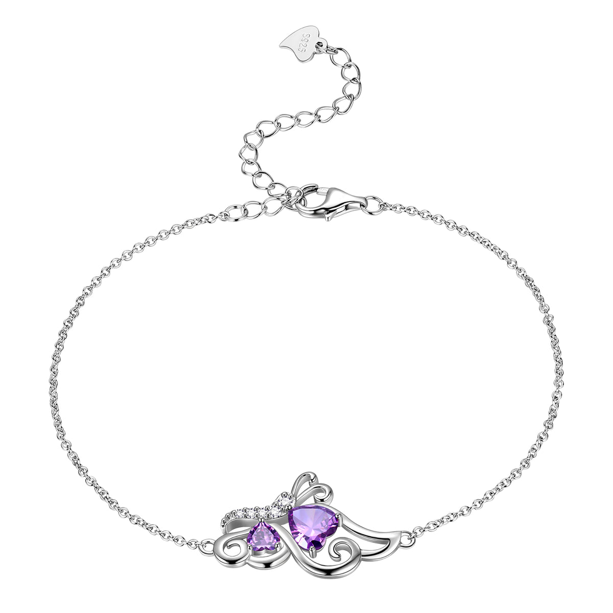 Butterfly Heart Bracelets Anklet for Women,925 Sterling Silver Animal Butterflies Birthstone Link Adjustable Bracelet Jewelry Mothers Day Gift