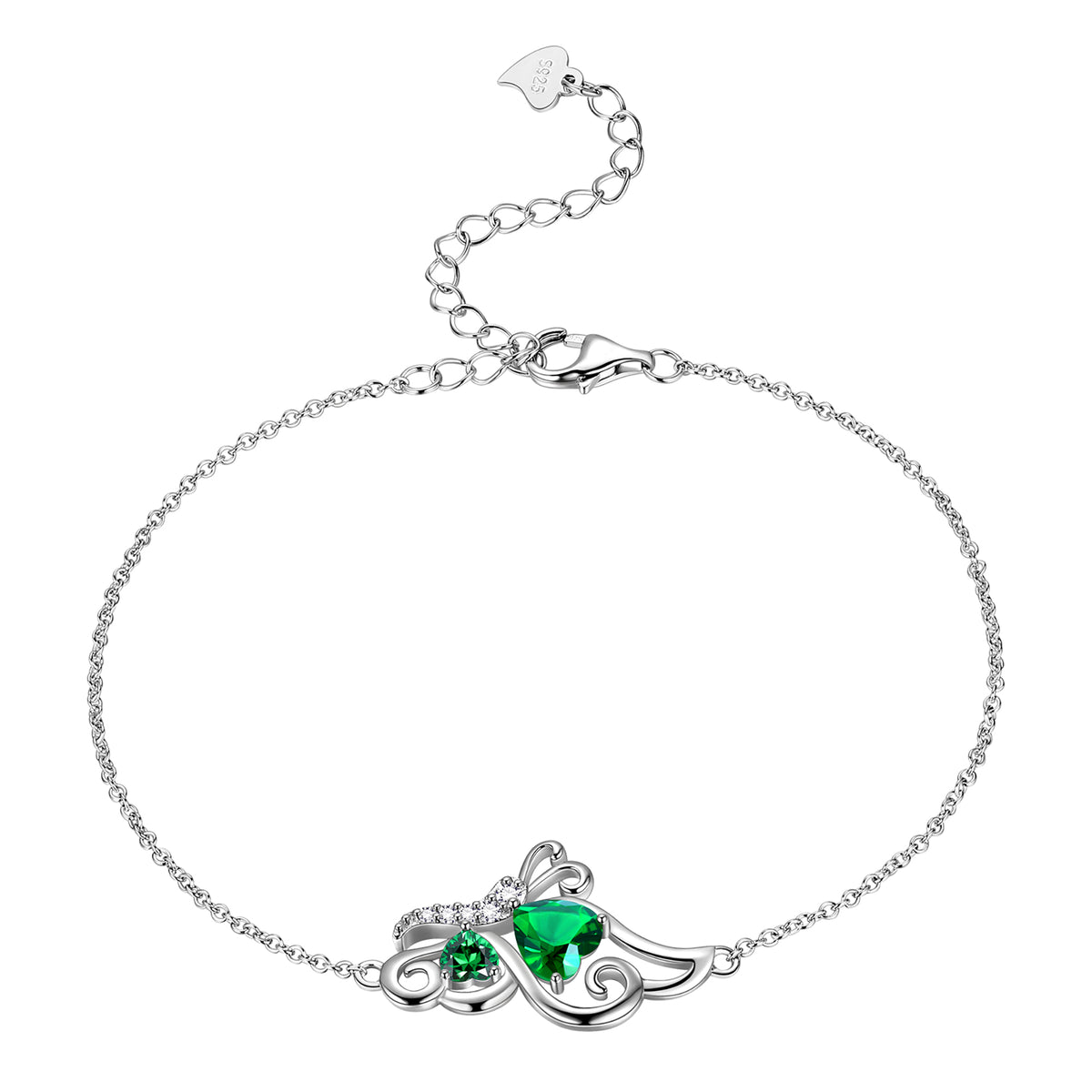 Butterfly Heart Bracelets Anklet for Women,925 Sterling Silver Animal Butterflies Birthstone Link Adjustable Bracelet Jewelry Mothers Day Gift