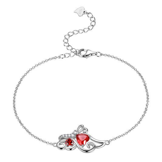Butterfly Heart Bracelets Anklet for Women,925 Sterling Silver Animal Butterflies Birthstone Link Adjustable Bracelet Jewelry Mothers Day Gift