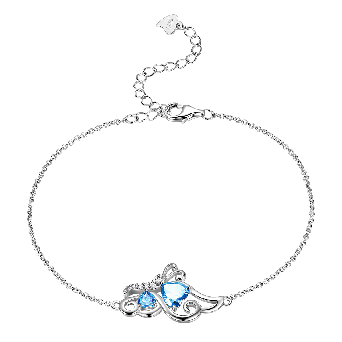 Butterfly Heart Bracelets Anklet for Women,925 Sterling Silver Animal Butterflies Birthstone Link Adjustable Bracelet Jewelry Mothers Day Gift