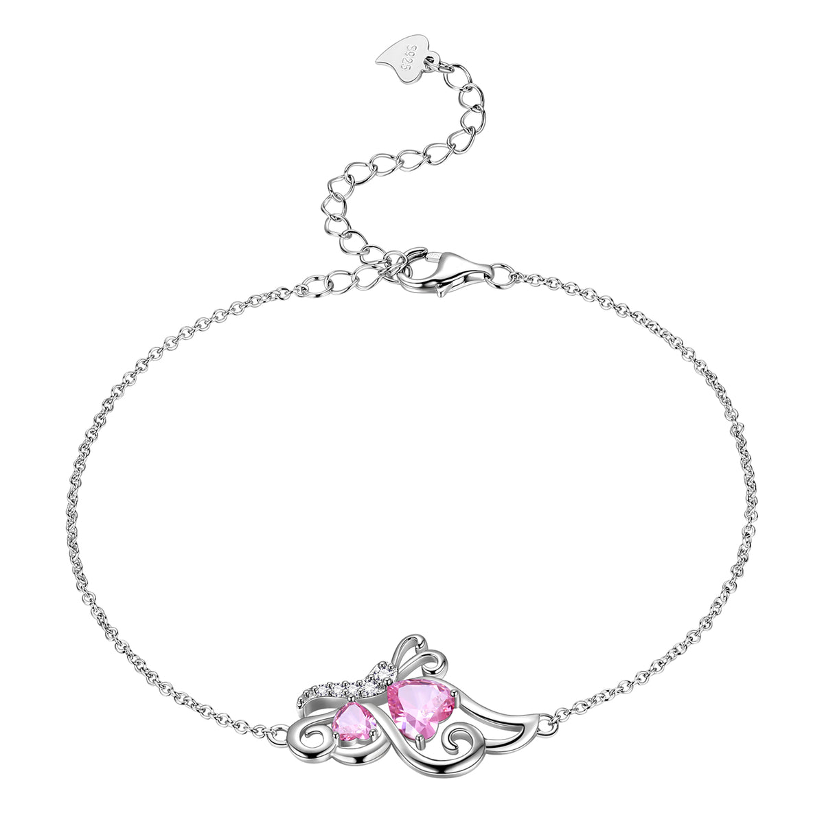 Butterfly Heart Bracelets Anklet for Women,925 Sterling Silver Animal Butterflies Birthstone Link Adjustable Bracelet Jewelry Mothers Day Gift