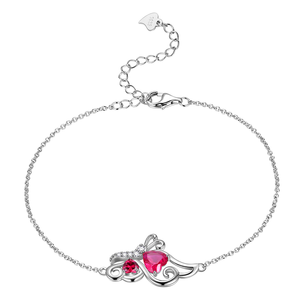 Butterfly Heart Bracelets Anklet for Women,925 Sterling Silver Animal Butterflies Birthstone Link Adjustable Bracelet Jewelry Mothers Day Gift