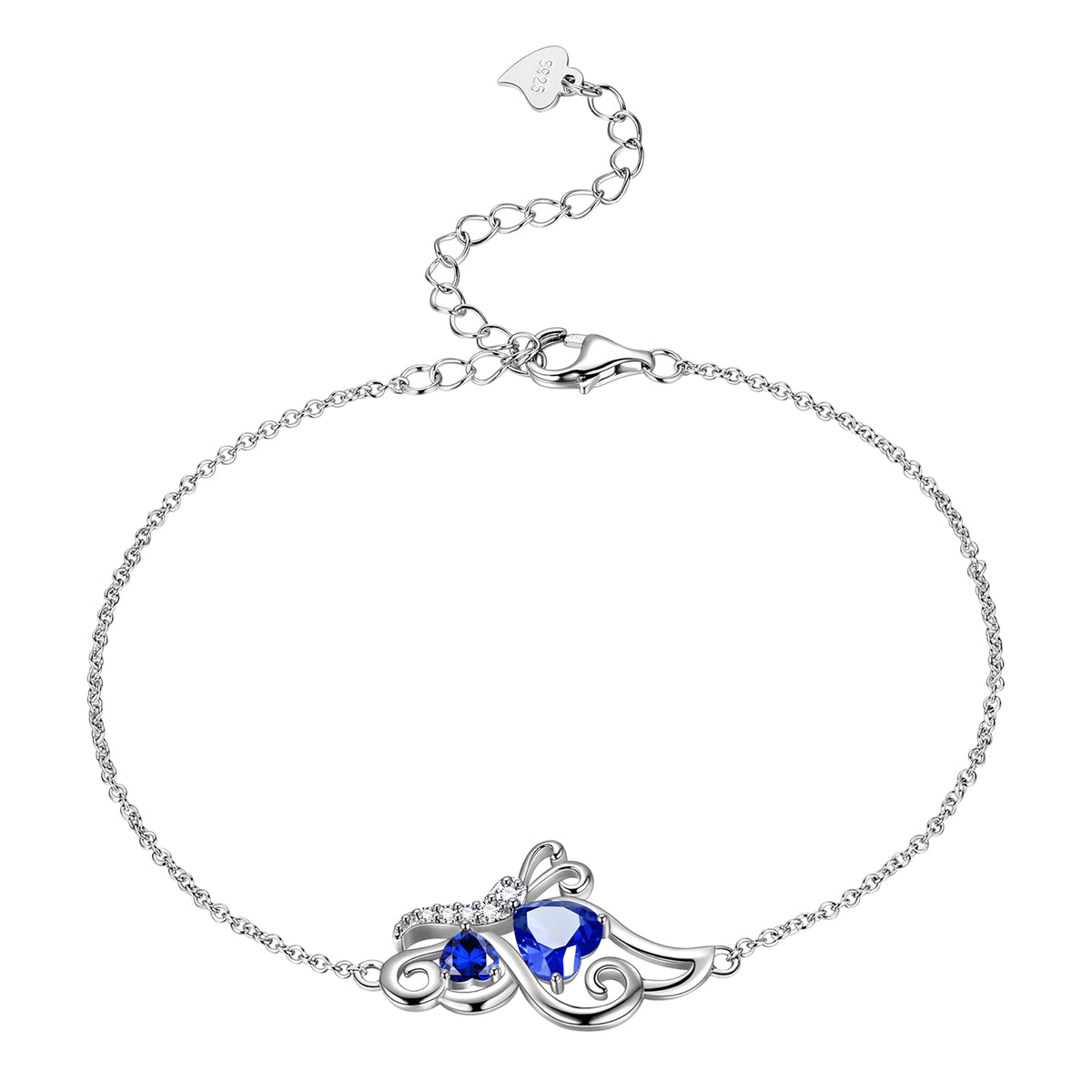 Butterfly Heart Bracelets Anklet for Women,925 Sterling Silver Animal Butterflies Birthstone Link Adjustable Bracelet Jewelry Mothers Day Gift