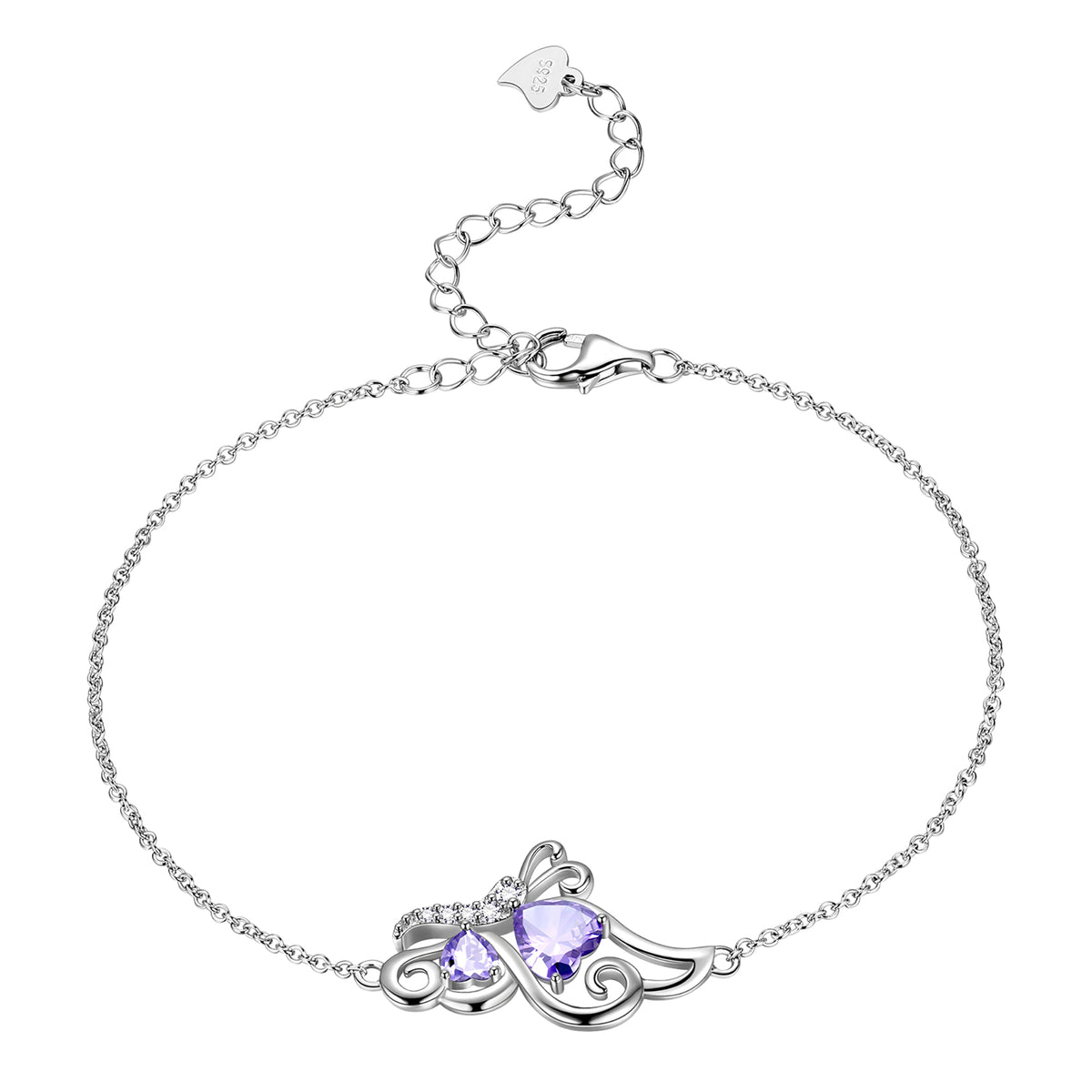 Butterfly Heart Bracelets Anklet for Women,925 Sterling Silver Animal Butterflies Birthstone Link Adjustable Bracelet Jewelry Mothers Day Gift