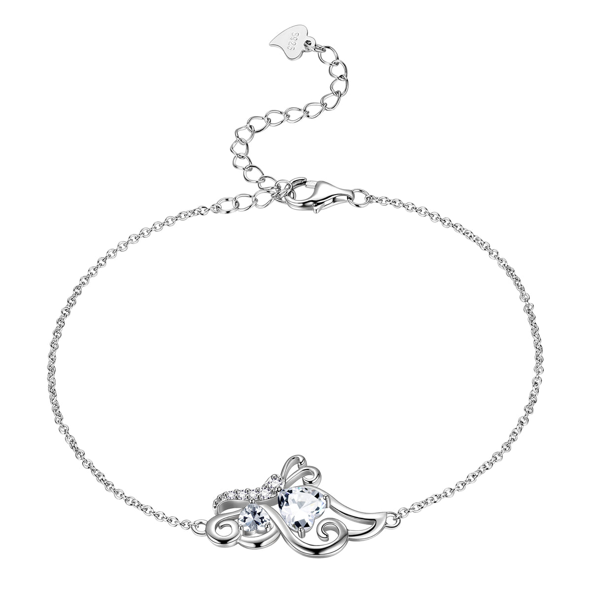 Butterfly Heart Bracelets Anklet for Women,925 Sterling Silver Animal Butterflies Birthstone Link Adjustable Bracelet Jewelry Mothers Day Gift
