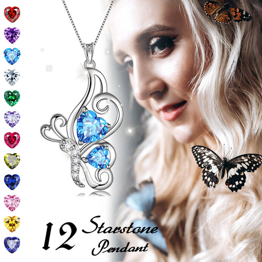 925 Sterling Silver Animal Butterflies Birthstone Pendant Necklace Fine Jewelry Anniversary Birthday Christmas Gifts for Women Girls
