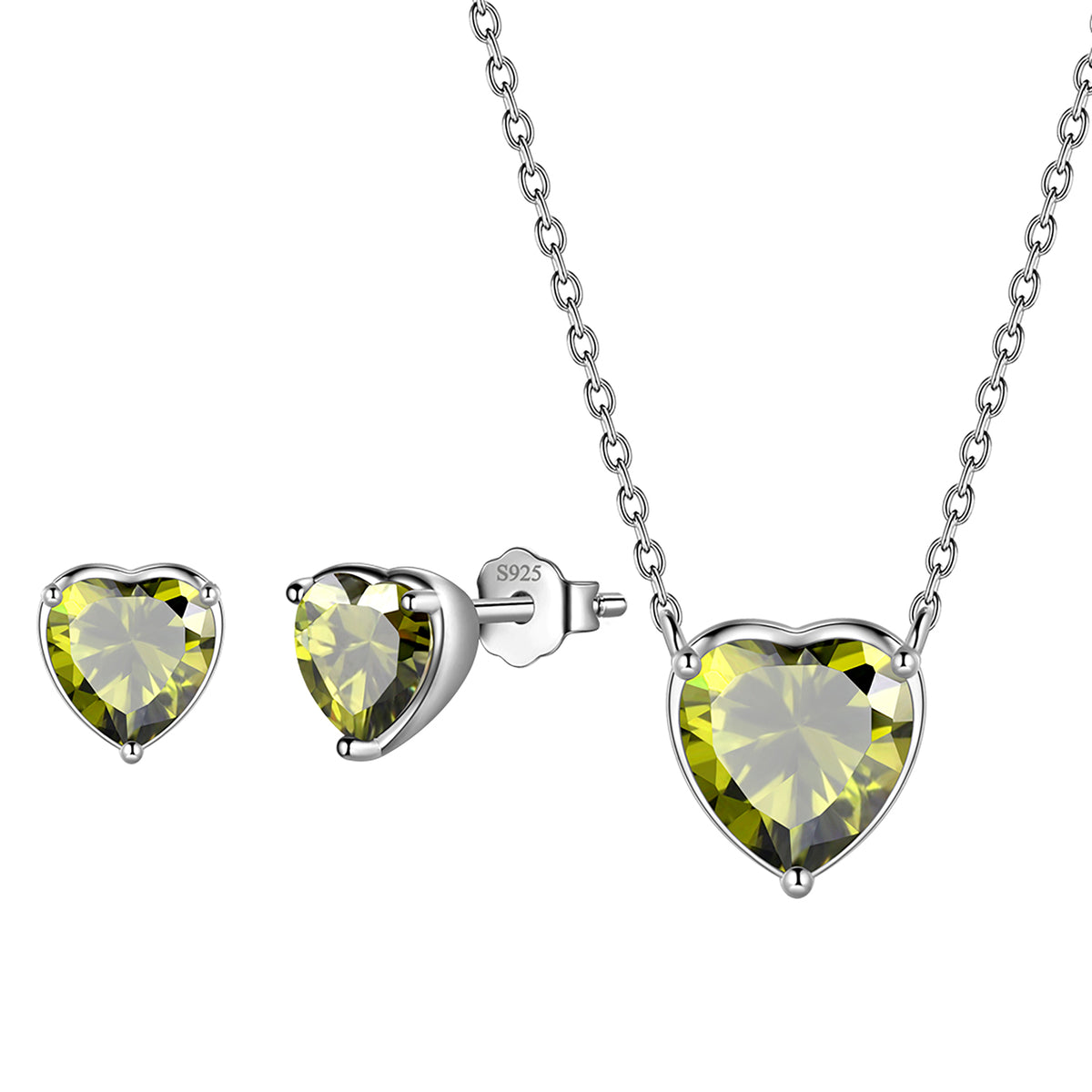Heart Jewelry Set,925 Sterling Silver Heart Birthstone Pendant Necklace and Earrings Set for Women