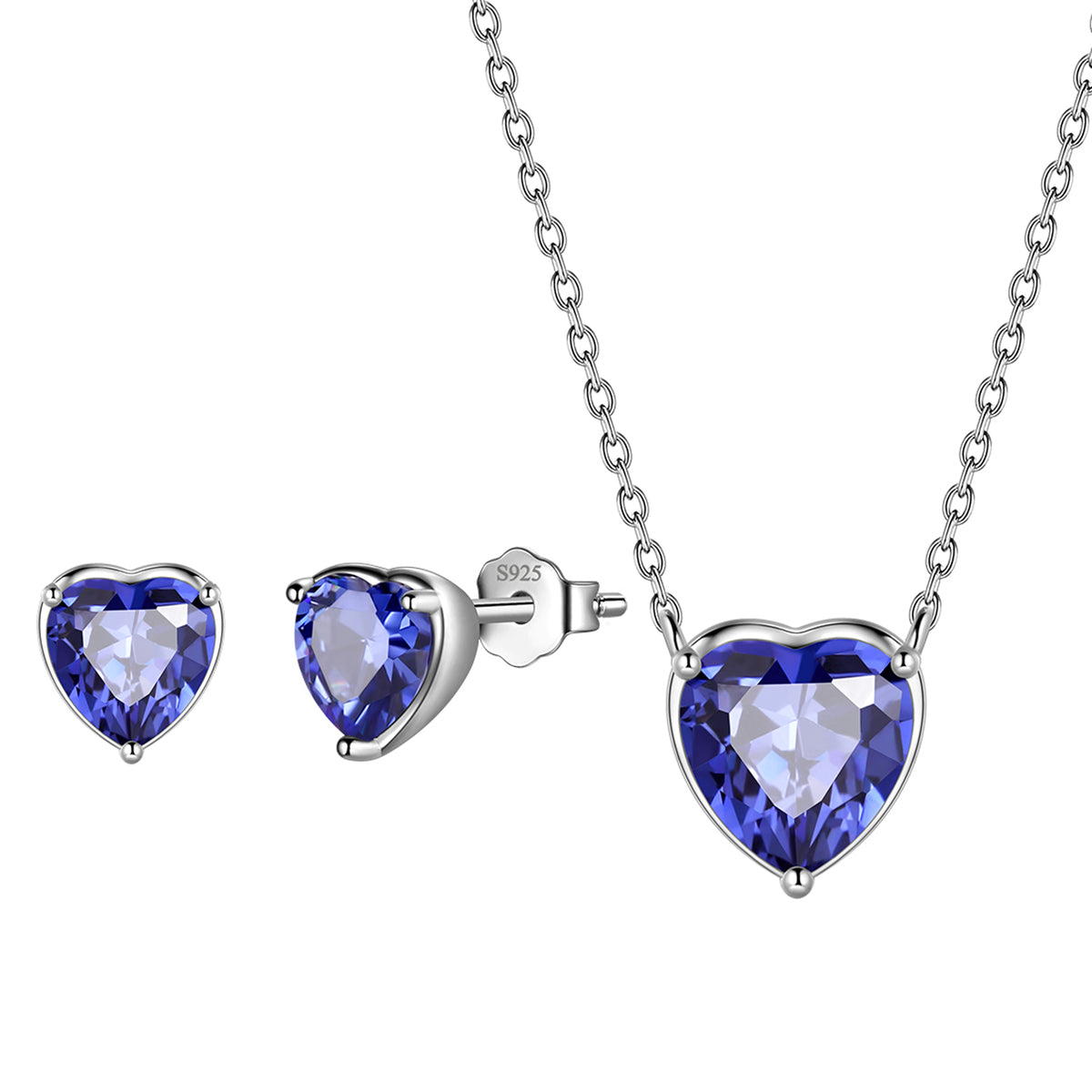 Heart Jewelry Set,925 Sterling Silver Heart Birthstone Pendant Necklace and Earrings Set for Women