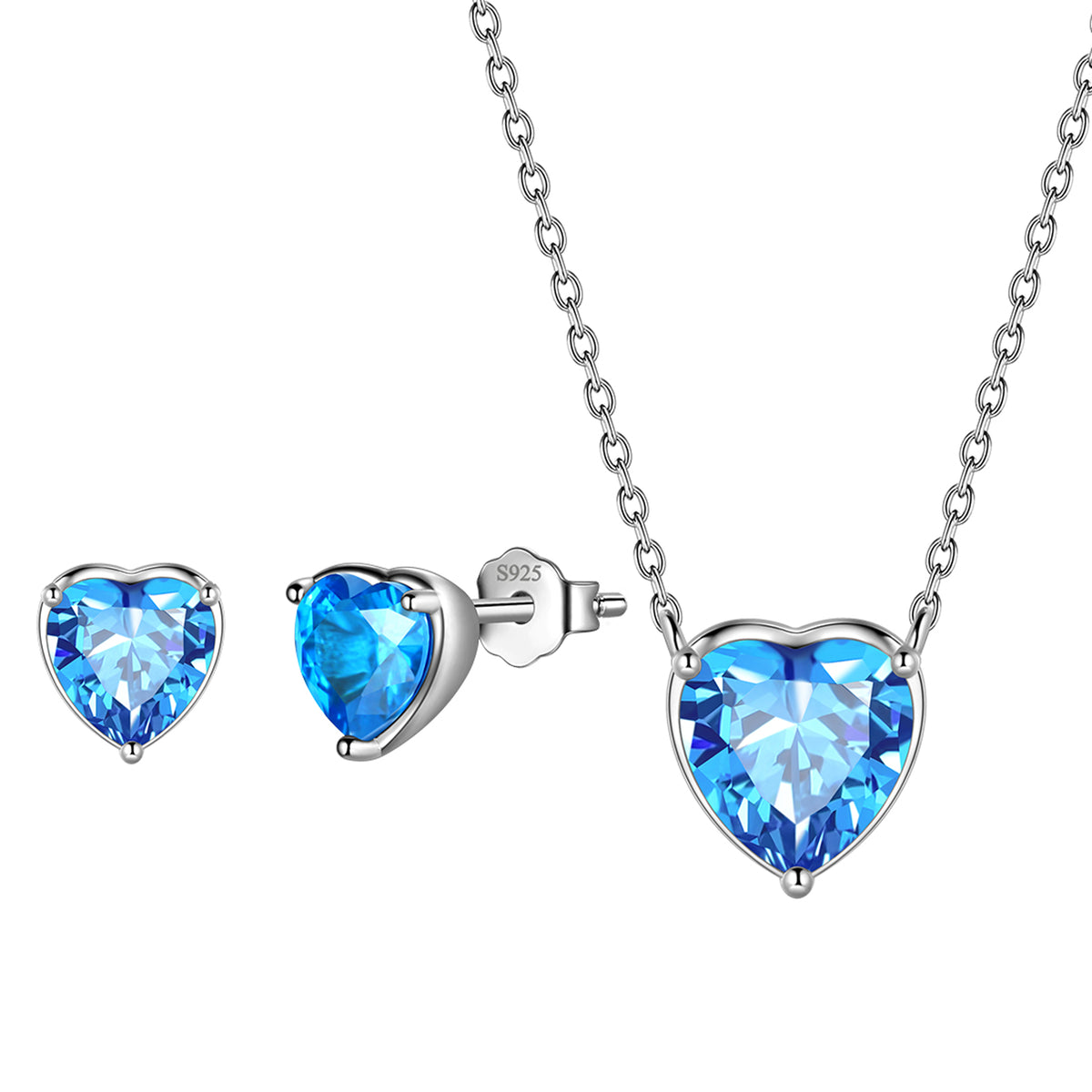 Heart Jewelry Set,925 Sterling Silver Heart Birthstone Pendant Necklace and Earrings Set for Women