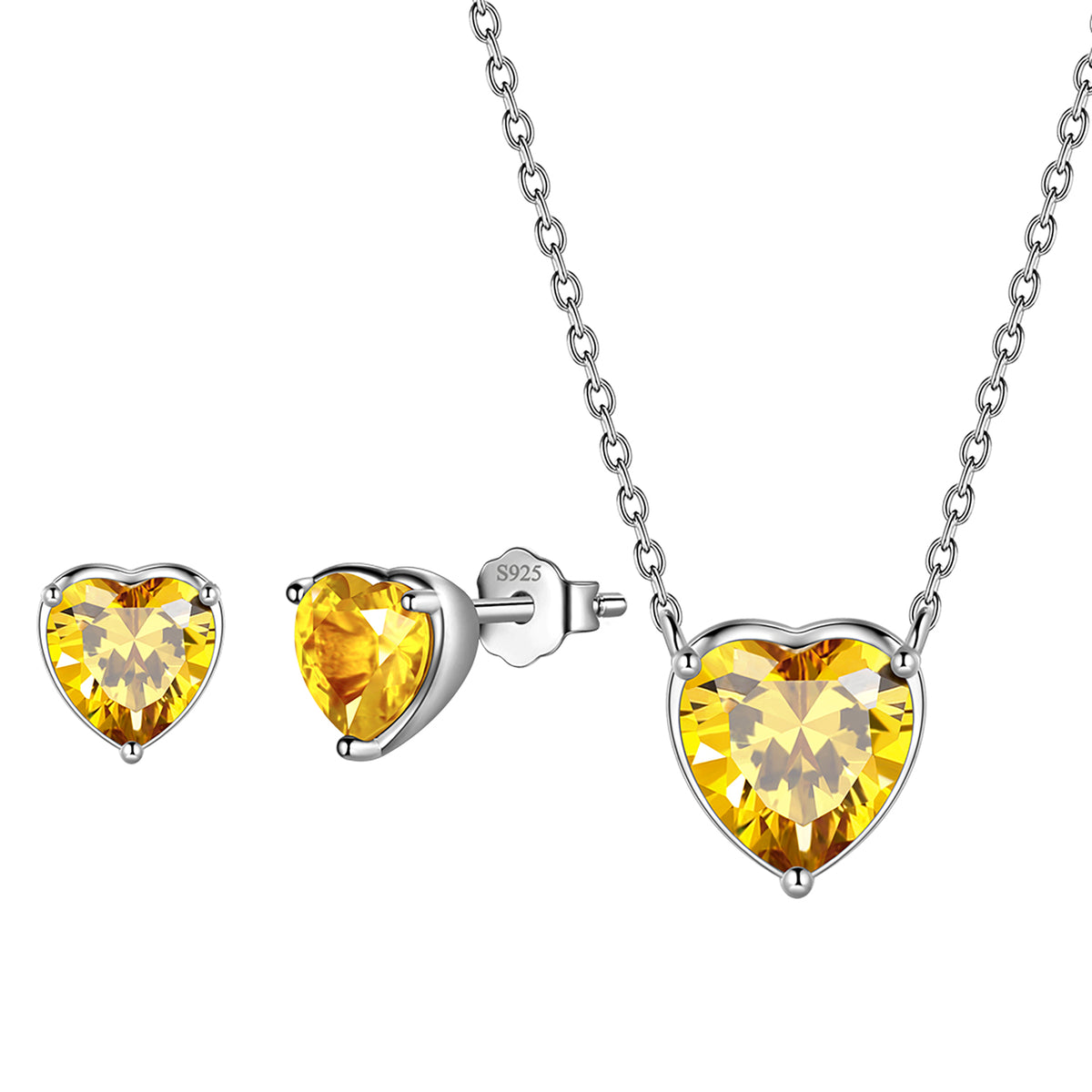 Heart Jewelry Set,925 Sterling Silver Heart Birthstone Pendant Necklace and Earrings Set for Women