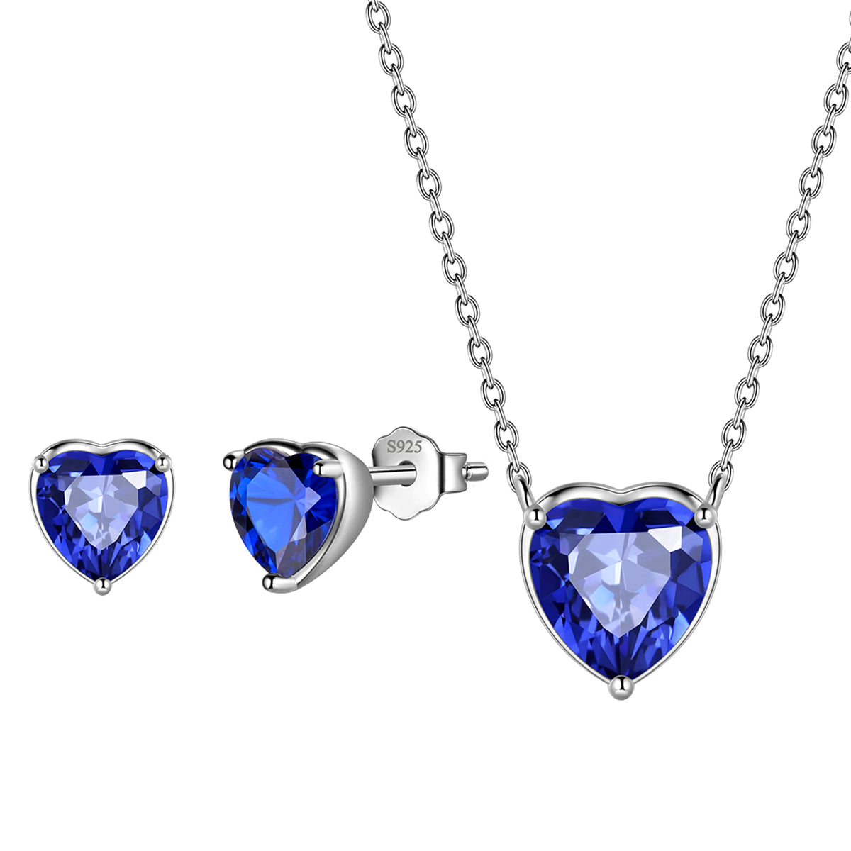 Heart Jewelry Set,925 Sterling Silver Heart Birthstone Pendant Necklace and Earrings Set for Women