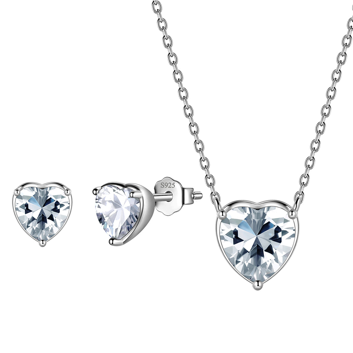 Heart Jewelry Set,925 Sterling Silver Heart Birthstone Pendant Necklace and Earrings Set for Women
