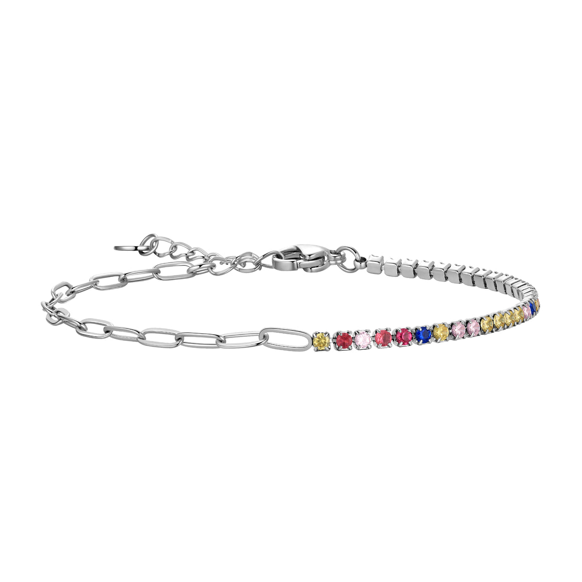 Gemstone Tenis Bracelet,18K Gold Dainty Multi-colors Cubic Zirconia Chain Link Bracelet Jewellry Gifts for Women Girls
