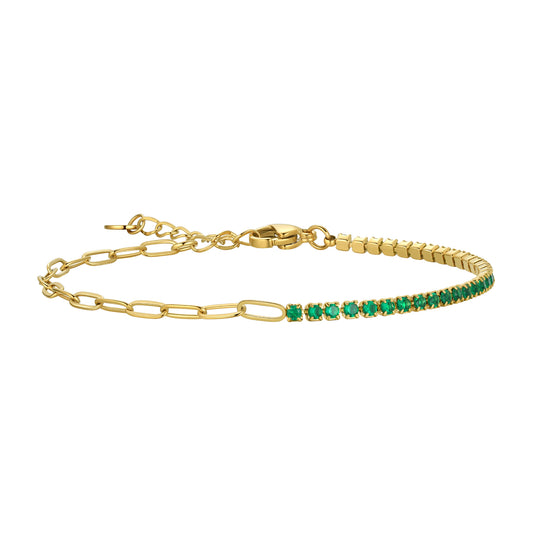 Gemstone Tenis Bracelet,18K Gold Dainty Multi-colors Cubic Zirconia Chain Link Bracelet Jewellry Gifts for Women Girls