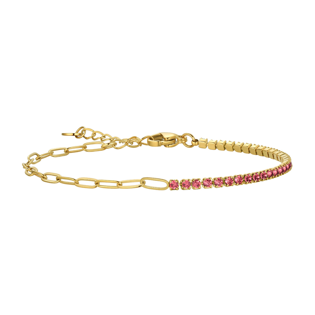 Gemstone Tenis Bracelet,18K Gold Dainty Multi-colors Cubic Zirconia Chain Link Bracelet Jewellry Gifts for Women Girls