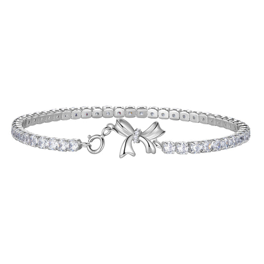 18k White Gold Plated 925 Sterling Silver Infinity Tennis Bracelet,2mm Classic Tennis Bracelets Wedding Bridal Fine Jewelry Anniversary Birthday Gift for Women 7 Inch