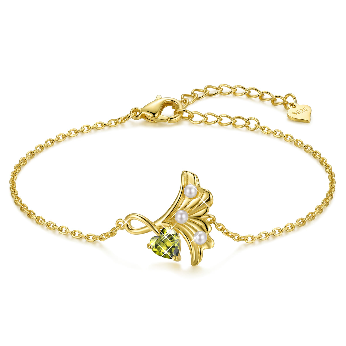 Yndra 18K Gold/ White Gold/Rose Gold Plated Bracelets for Women,S925 Sterling Silver Birthstone Charm Bracelet,Leaf Pearl Birthday Mother’s Day Jewelry Gift for Her Wife Mom Girlfriend