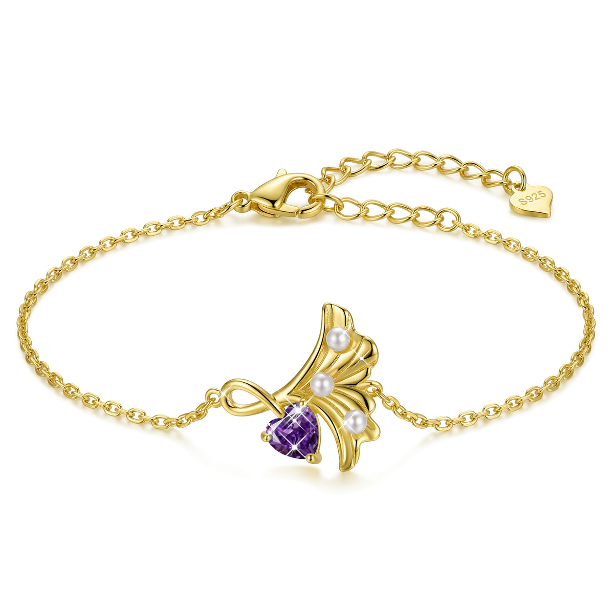 Yndra 18K Gold/ White Gold/Rose Gold Plated Bracelets for Women,S925 Sterling Silver Birthstone Charm Bracelet,Leaf Pearl Birthday Mother’s Day Jewelry Gift for Her Wife Mom Girlfriend