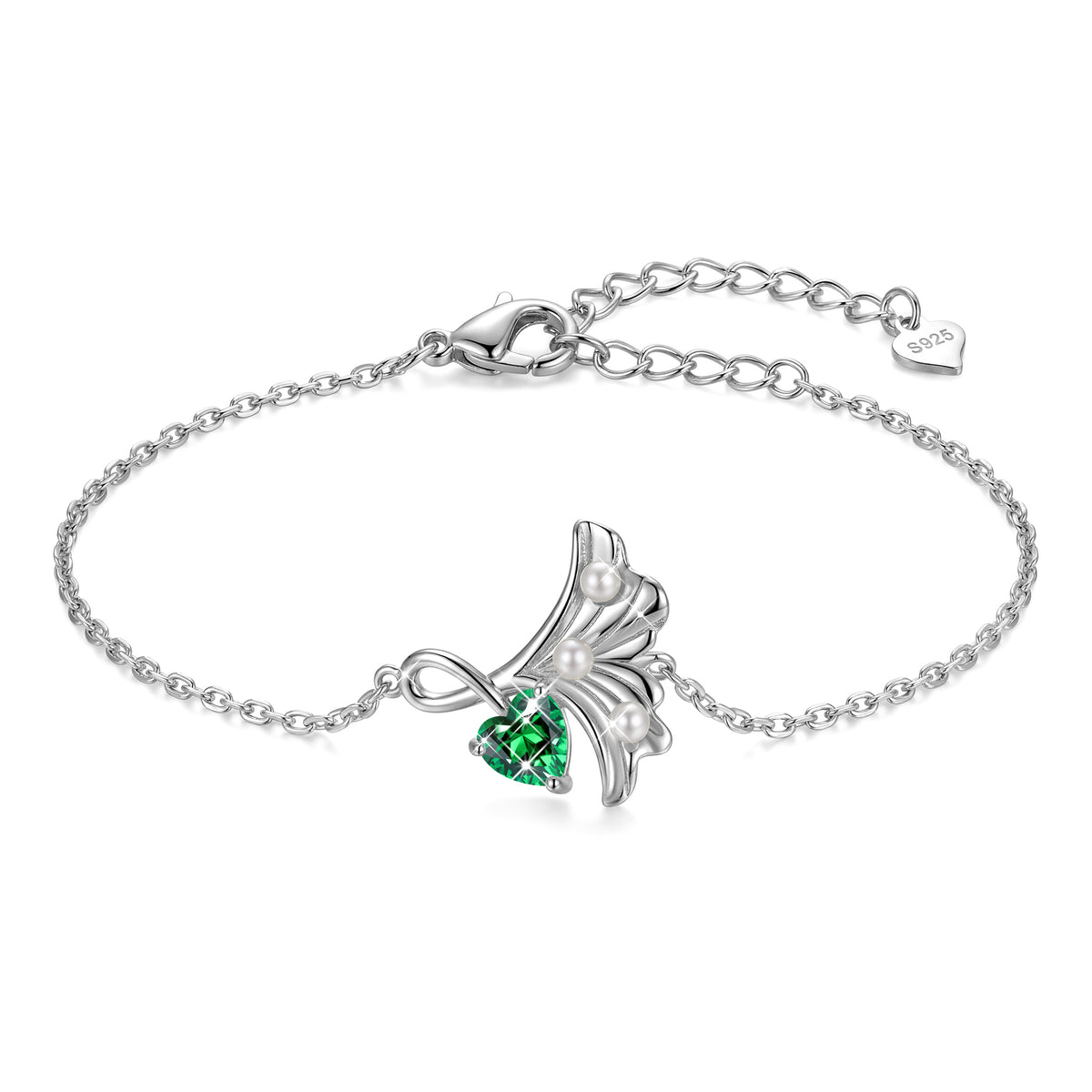 Yndra 18K Gold/ White Gold/Rose Gold Plated Bracelets for Women,S925 Sterling Silver Birthstone Charm Bracelet,Leaf Pearl Birthday Mother’s Day Jewelry Gift for Her Wife Mom Girlfriend