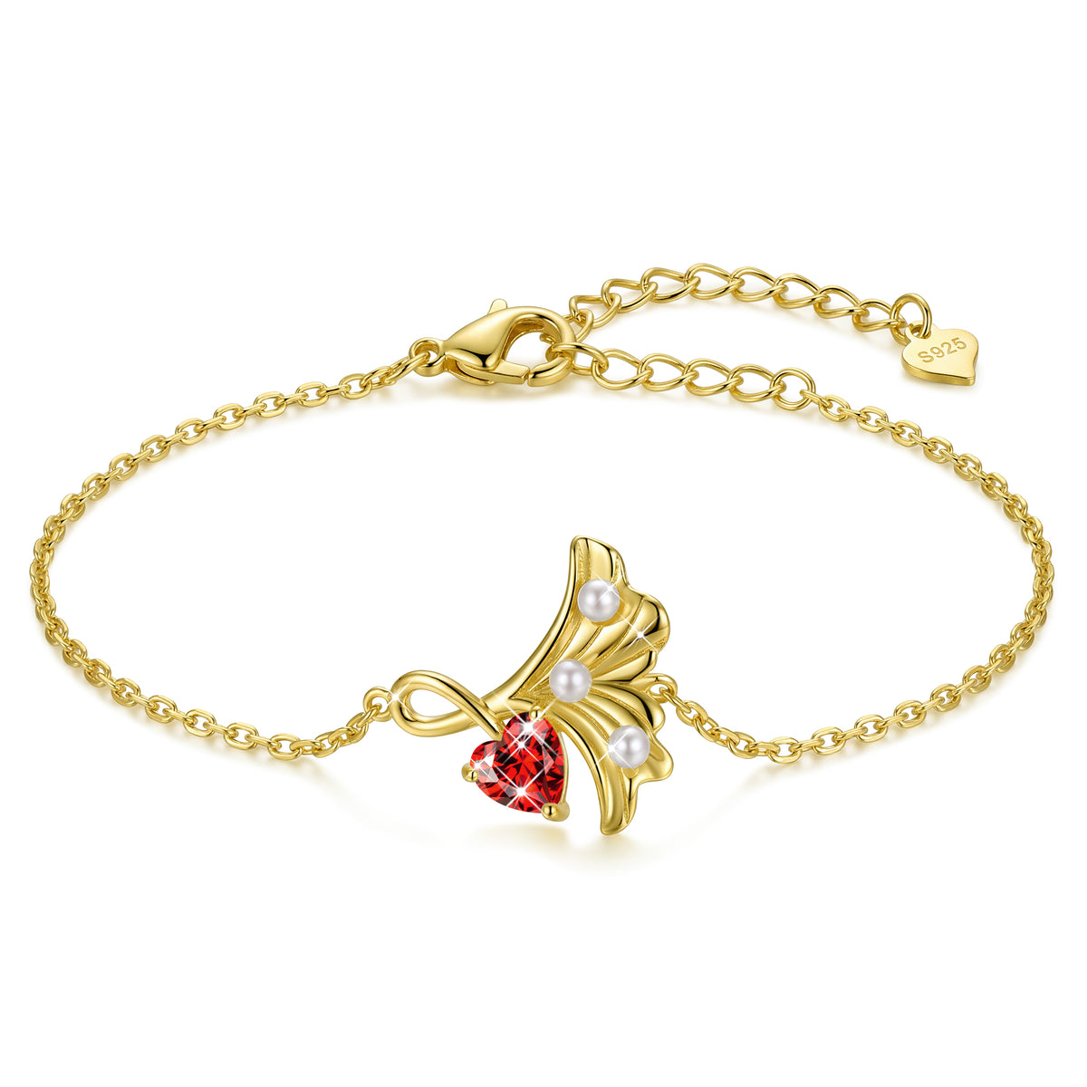 Yndra 18K Gold/ White Gold/Rose Gold Plated Bracelets for Women,S925 Sterling Silver Birthstone Charm Bracelet,Leaf Pearl Birthday Mother’s Day Jewelry Gift for Her Wife Mom Girlfriend