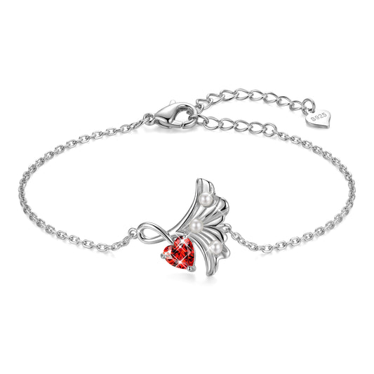 Yndra 18K Gold/ White Gold/Rose Gold Plated Bracelets for Women,S925 Sterling Silver Birthstone Charm Bracelet,Leaf Pearl Birthday Mother’s Day Jewelry Gift for Her Wife Mom Girlfriend