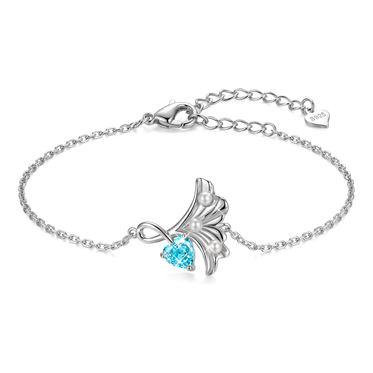 Yndra 18K Gold/ White Gold/Rose Gold Plated Bracelets for Women,S925 Sterling Silver Birthstone Charm Bracelet,Leaf Pearl Birthday Mother’s Day Jewelry Gift for Her Wife Mom Girlfriend