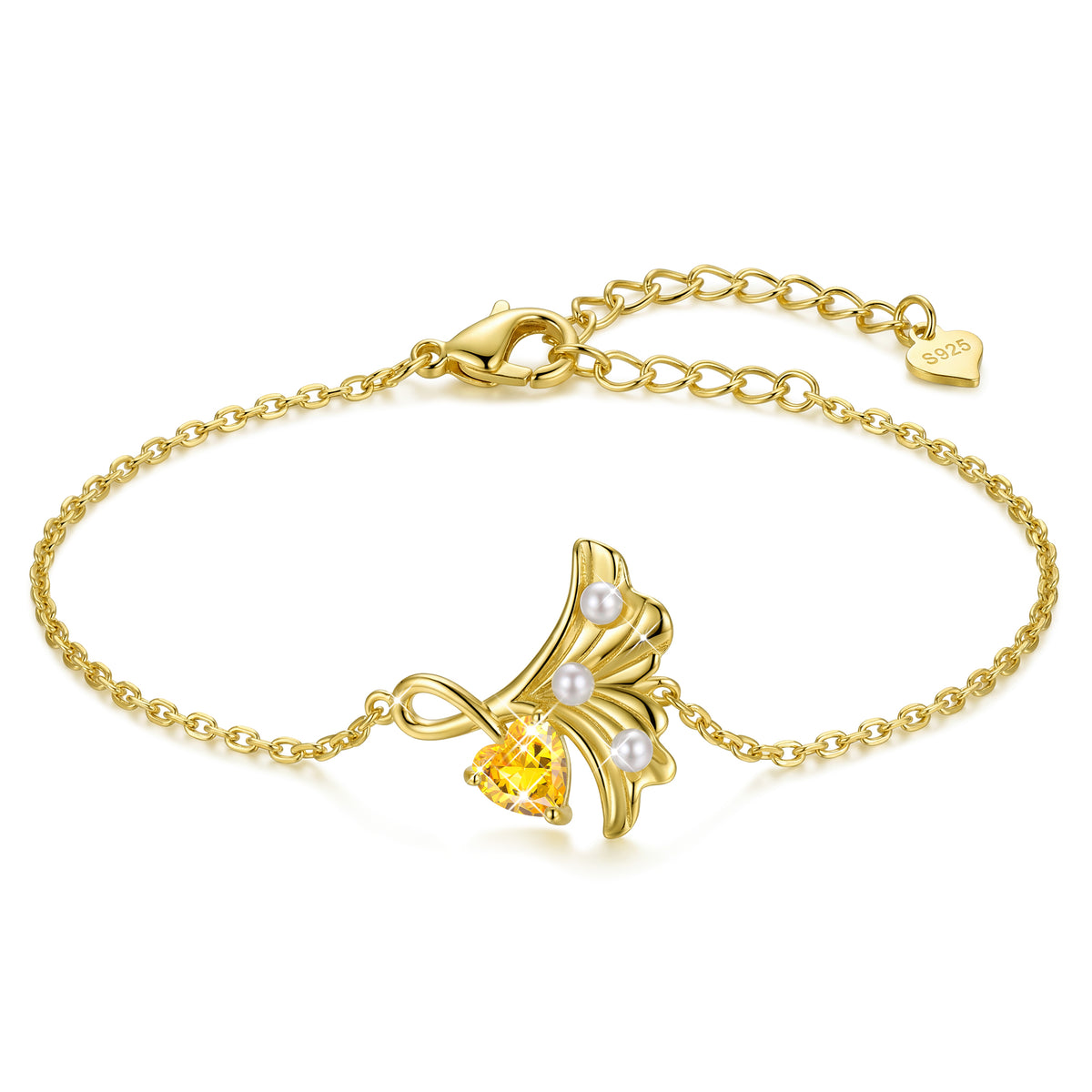 Yndra 18K Gold/ White Gold/Rose Gold Plated Bracelets for Women,S925 Sterling Silver Birthstone Charm Bracelet,Leaf Pearl Birthday Mother’s Day Jewelry Gift for Her Wife Mom Girlfriend