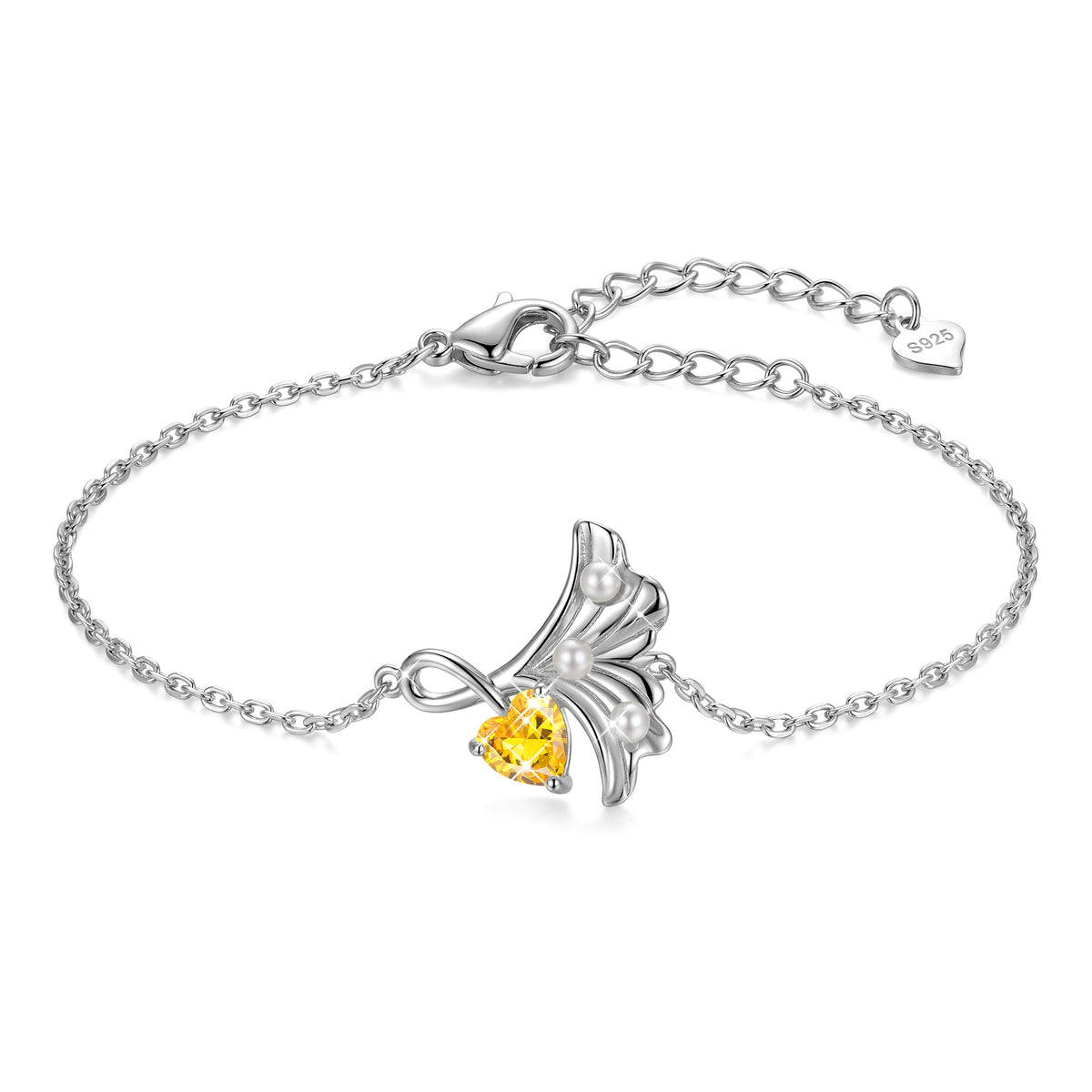 Yndra 18K Gold/ White Gold/Rose Gold Plated Bracelets for Women,S925 Sterling Silver Birthstone Charm Bracelet,Leaf Pearl Birthday Mother’s Day Jewelry Gift for Her Wife Mom Girlfriend