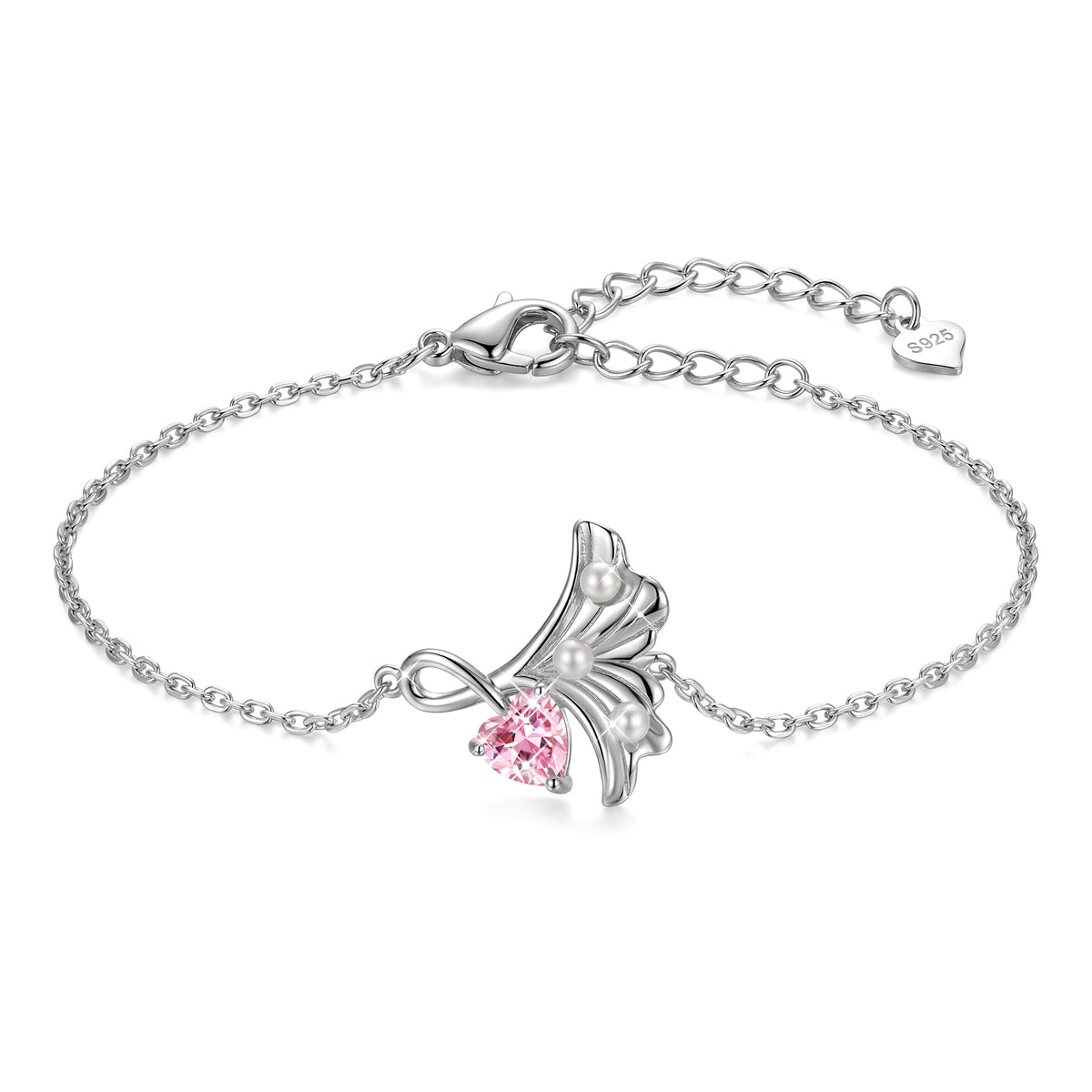 Yndra 18K Gold/ White Gold/Rose Gold Plated Bracelets for Women,S925 Sterling Silver Birthstone Charm Bracelet,Leaf Pearl Birthday Mother’s Day Jewelry Gift for Her Wife Mom Girlfriend