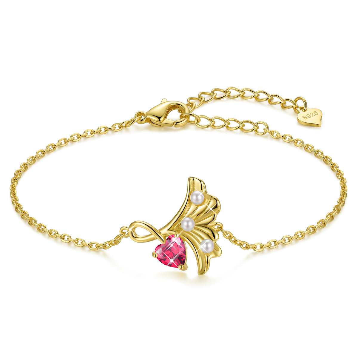 Yndra 18K Gold/ White Gold/Rose Gold Plated Bracelets for Women,S925 Sterling Silver Birthstone Charm Bracelet,Leaf Pearl Birthday Mother’s Day Jewelry Gift for Her Wife Mom Girlfriend