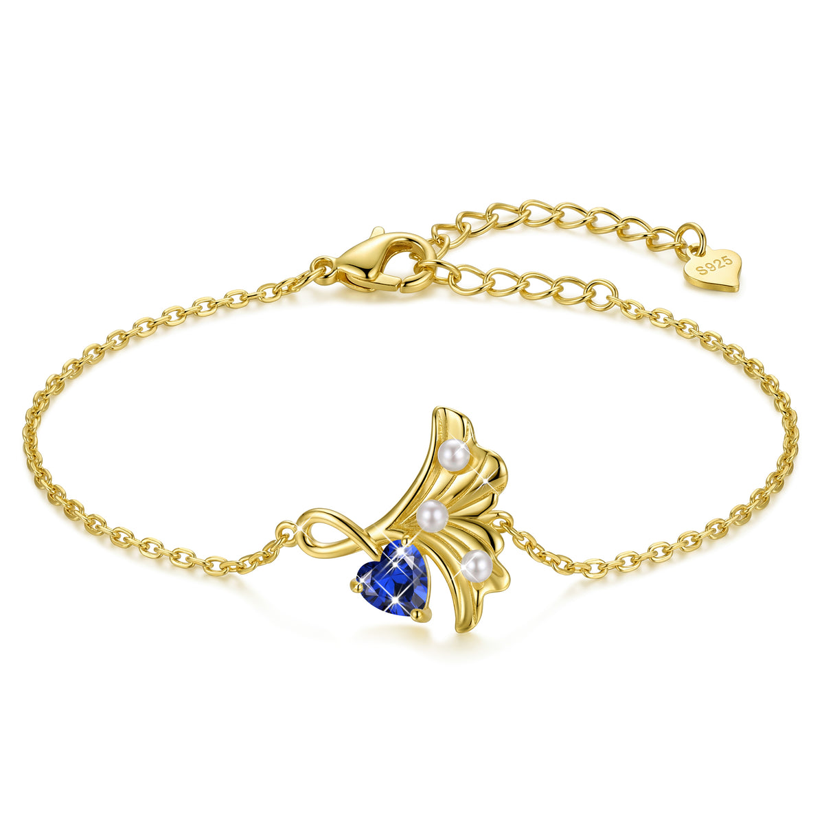 Yndra 18K Gold/ White Gold/Rose Gold Plated Bracelets for Women,S925 Sterling Silver Birthstone Charm Bracelet,Leaf Pearl Birthday Mother’s Day Jewelry Gift for Her Wife Mom Girlfriend