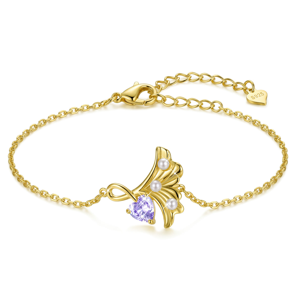Yndra 18K Gold/ White Gold/Rose Gold Plated Bracelets for Women,S925 Sterling Silver Birthstone Charm Bracelet,Leaf Pearl Birthday Mother’s Day Jewelry Gift for Her Wife Mom Girlfriend