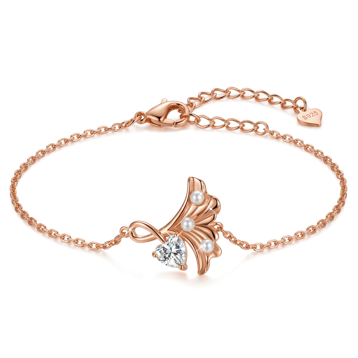 Yndra 18K Gold/ White Gold/Rose Gold Plated Bracelets for Women,S925 Sterling Silver Birthstone Charm Bracelet,Leaf Pearl Birthday Mother’s Day Jewelry Gift for Her Wife Mom Girlfriend