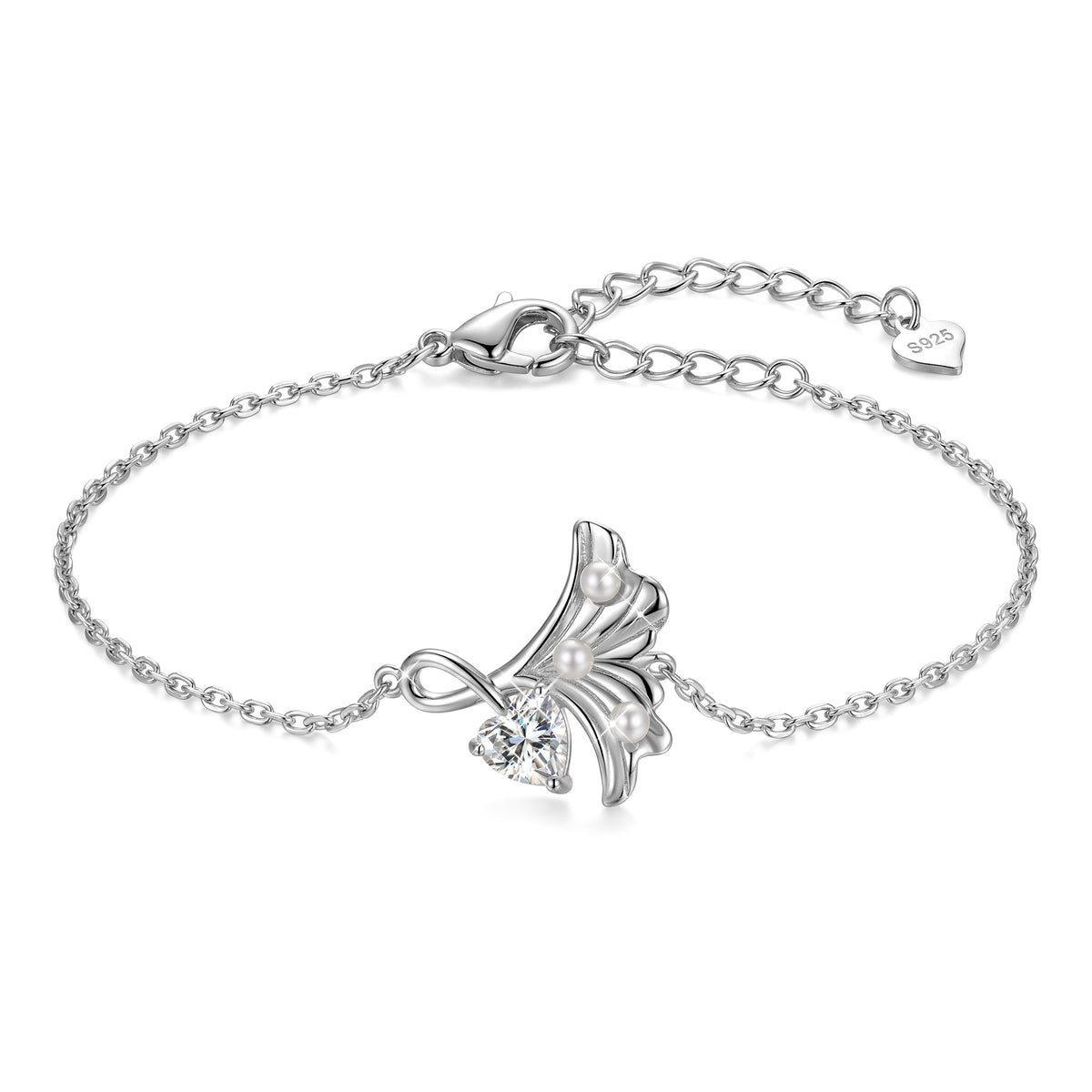 Yndra 18K Gold/ White Gold/Rose Gold Plated Bracelets for Women,S925 Sterling Silver Birthstone Charm Bracelet,Leaf Pearl Birthday Mother’s Day Jewelry Gift for Her Wife Mom Girlfriend
