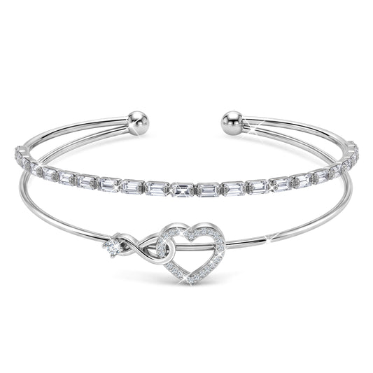 Yndra Heart Infinity Bangle Bracelet for Women,Adjustable Open Cuff Bracelet,Love Knot Bracelet in 925 Sterling Silver Plated/ 18K Gold Plated / Rose Gold Plated,Jewelry Gift for Mom Wife Girlfriend