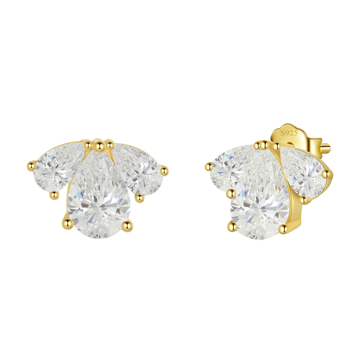 Gold Mini Dainty Earrings Studs,Sterling Silver Triangle Cubic Zirconia Cute Earrings for Women Girls