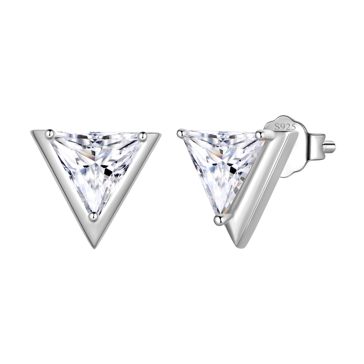 Gold Mini Dainty Earrings Studs,Sterling Silver Triangle Cubic Zirconia Cute Earrings for Women Girls