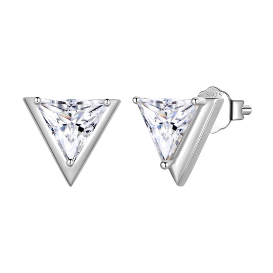 Gold Mini Dainty Earrings Studs,Sterling Silver Triangle Cubic Zirconia Cute Earrings for Women Girls