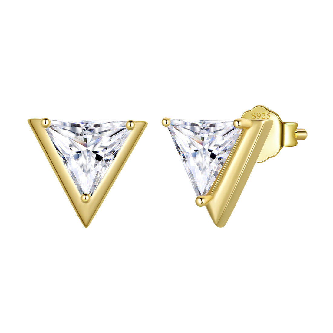 Gold Mini Dainty Earrings Studs,Sterling Silver Triangle Cubic Zirconia Cute Earrings for Women Girls