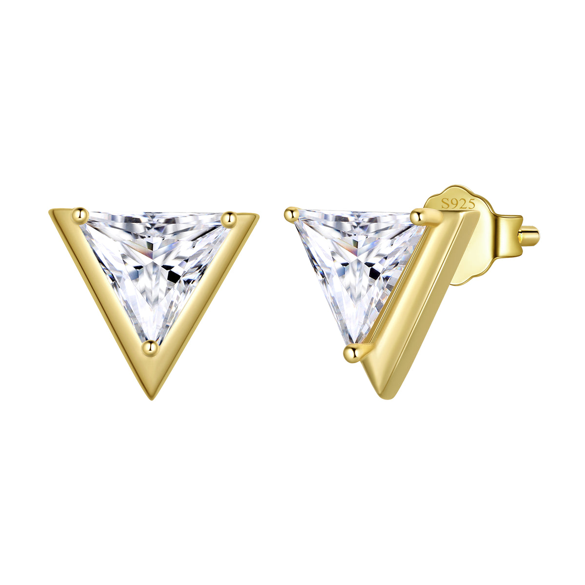 Gold Mini Dainty Earrings Studs,Sterling Silver Triangle Cubic Zirconia Cute Earrings for Women Girls