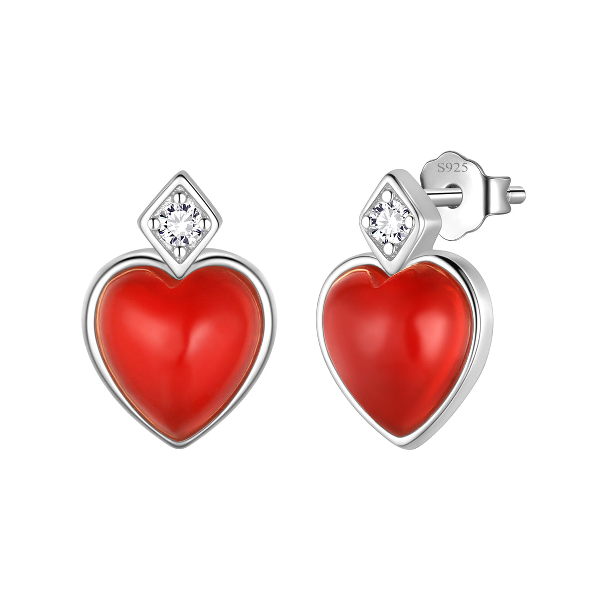 S925 Red Heart Earrings,Sterling Silver Carnelian Earrings Studs Jewelry Gifts for Women Girls Her